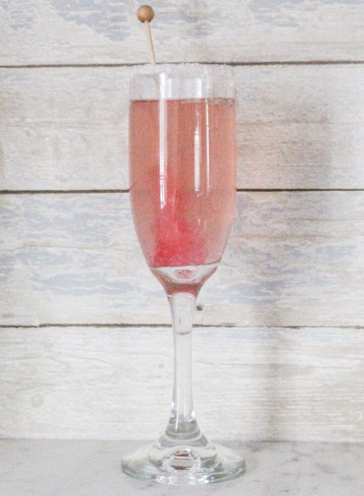 single champagne glass with pink champagne margarita