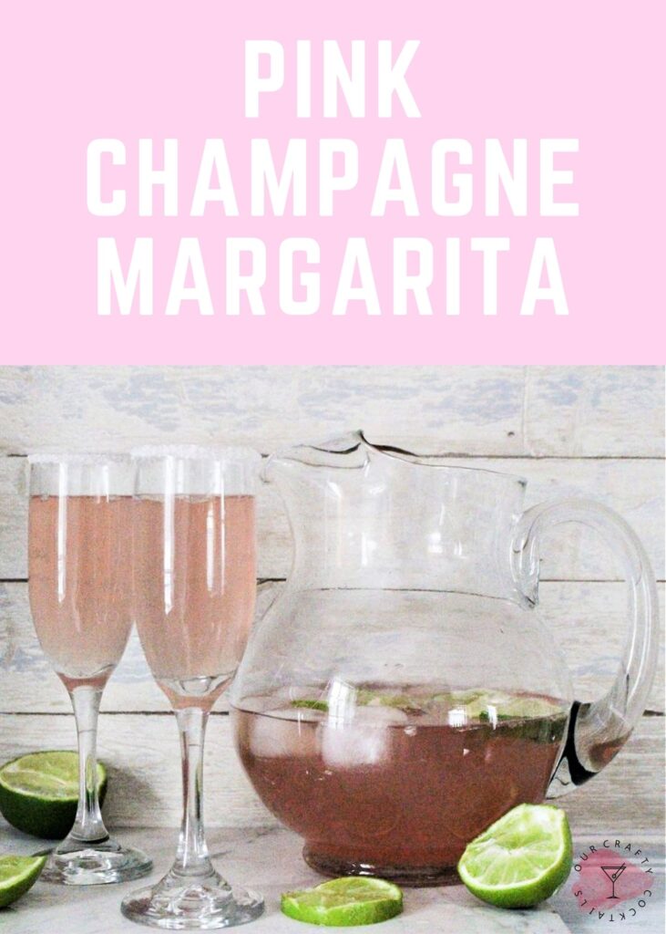 pink champagne margarita in pitcher with 2 glasses